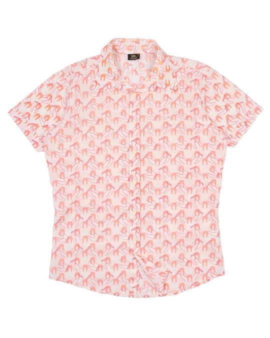 Men's Vintage LEE White Printed Short Sleeve Shirt Size L