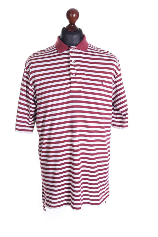 Men's Polo GOLF RALPH LAUREN Burgundy Striped 100% Cotton Polo Shirt Size M