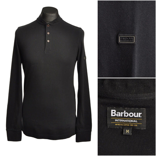BARBOUR International Pullover Black Cotton Polo Longsleeve Men's Jumper Size M