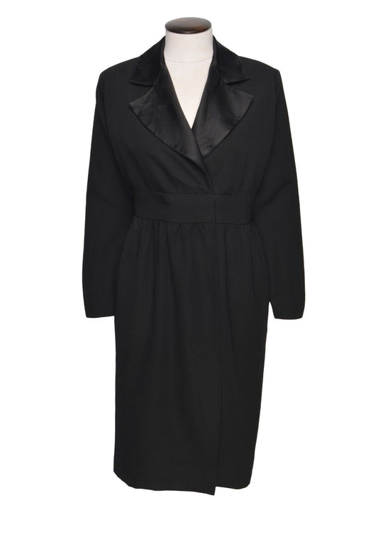 Vintage SAINT LAURENT Rive Gauche Coat Black Womens Snap Trench Size 36