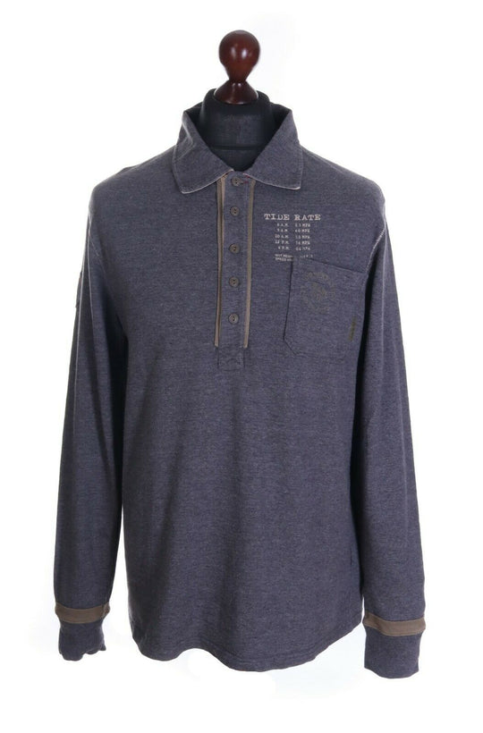 Men's NAPAPIJRI Grey 100% Cotton Long Sleeve Travel Polo Shirt Size L
