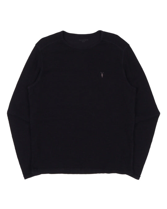 Men's ALLSAINTS Navy Blue Cotton Waffle Knit Crew Neck Jumper Size M