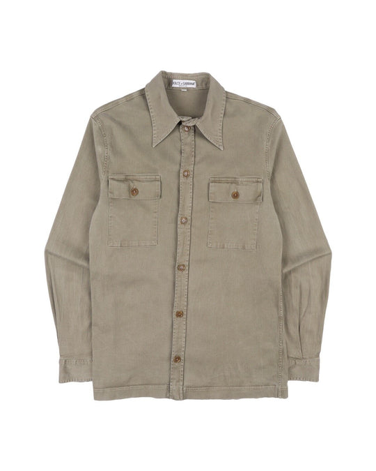 Vintage DOLCE & GABBANA Shirt Olive Green Mens Military Button Up Size 50 IT