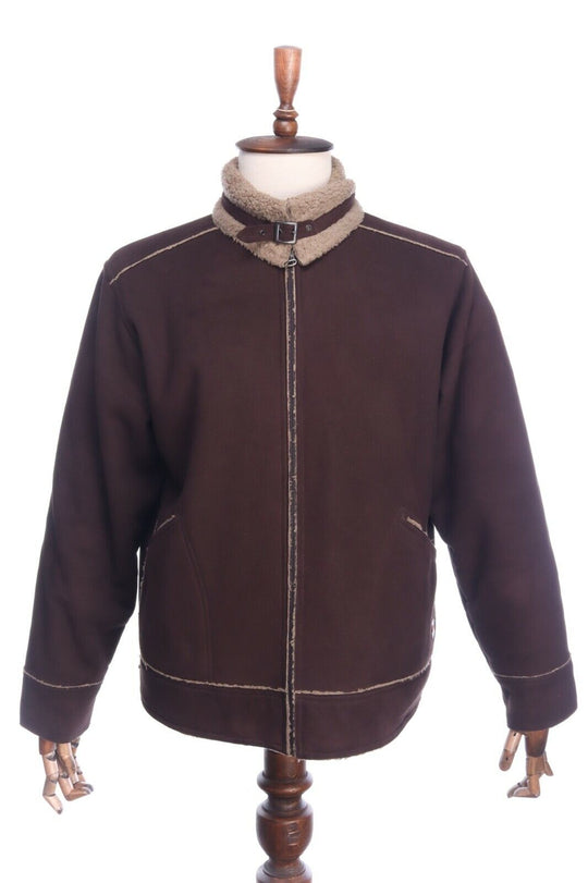 HUGO BOSS Dragon Brown Belt Collar Full-Zip Faux Shearling Jacket Size L