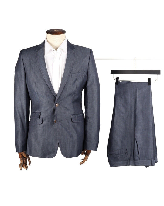 TED  BAKER Suit Blue Linen Wool Men's 50 IT / 40 UK