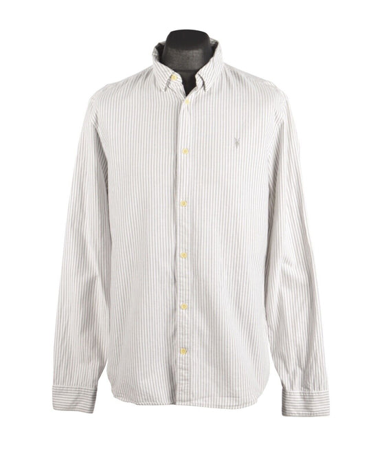 ALLSAINTS Gray Striped Oxford Cotton Men's Shirt Size XL