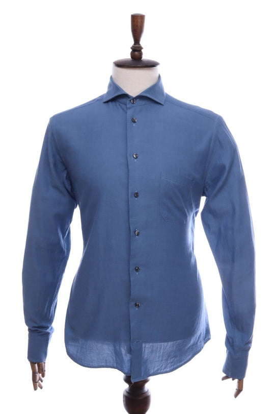 Men's ETON Navy Blue Cotton Slim Shirt Size 42 L / 16,5