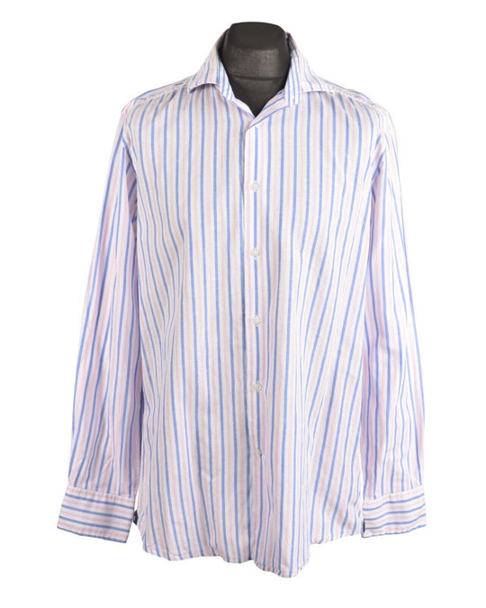 HACKETT London White Striped Men's Cotton Linen Shirt Size 16.5 / 42