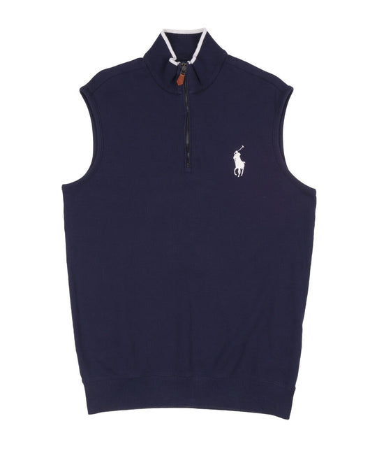 POLO GOLF RALPH LAUREN Vest Navy Cotton Men's Waistcoat Big Logo 1/4 Zip Size S