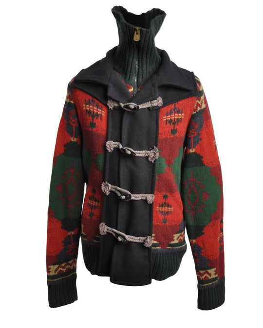 DESIGUAL Jacket Navy Green Multicolor Wool Blend Toogle Front Mens Full Zip L