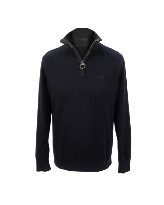 BARBOUR Jumper Navy Blue Zip Neck Cotton Men's Size M