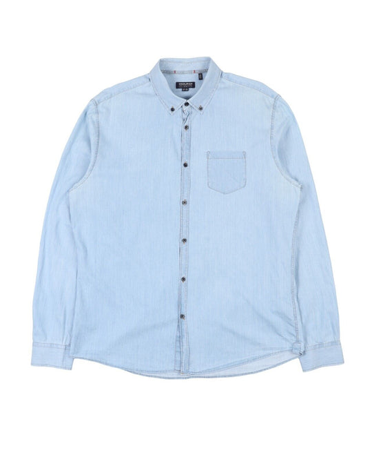 WOOLRICH Shirt Blue Denim Cotton Men's Button Down Size XXL