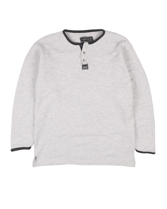 VERSACE JEANS COUTURE Knit Sweater White Gray Men's Button Neck Pullover Size L