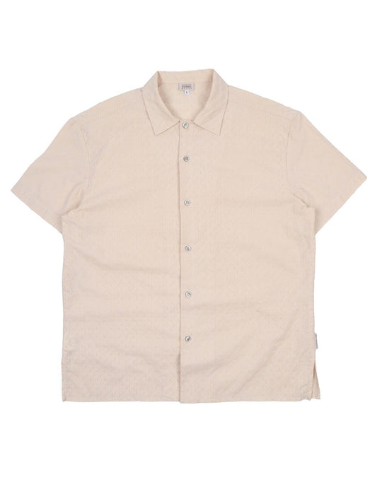 Men's Vintage GIANFRANCO FERRE Beige Textured Pattern Short Sleeve Shirt Size L