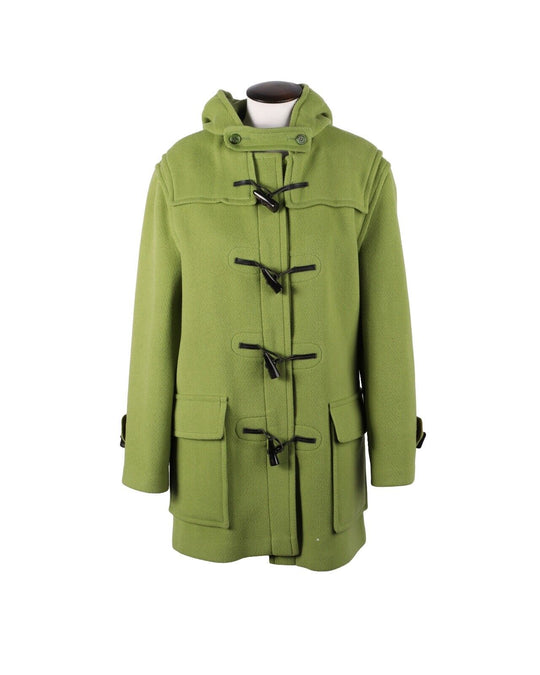 BURBERRY Duffle Coat Green Wool Women's Overcoat Size 10 UK