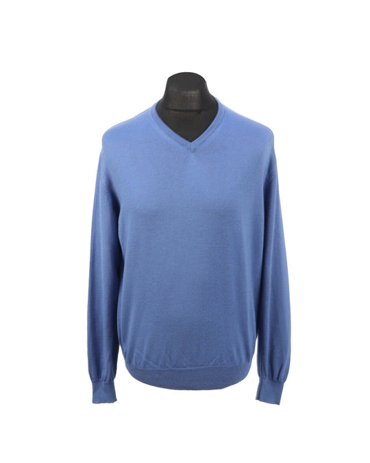 HACKETT London Blue Wool V Neck Men's Pullover Jumper Size L