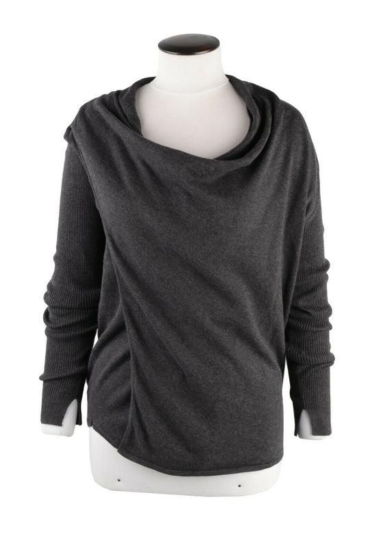 Women's ALLSAINTS Grey Drina Cotton Rib Cardigan Jumper Size M
