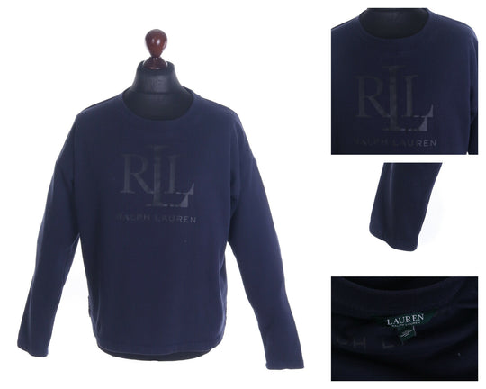Women's RALPH LAUREN Navy Blue Cotton Logo LS Sweatshirt Size M