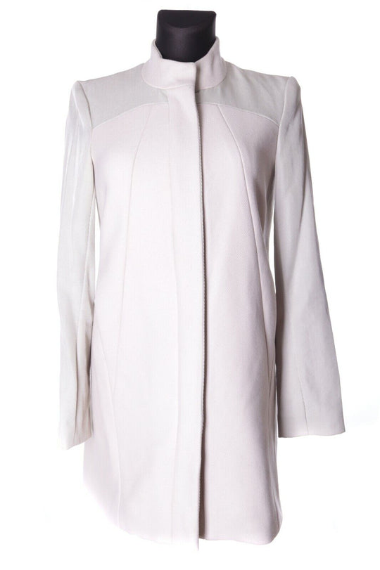 Women's HELMUT LANG Ivory Wool Zip Decorated Overcoat Size P