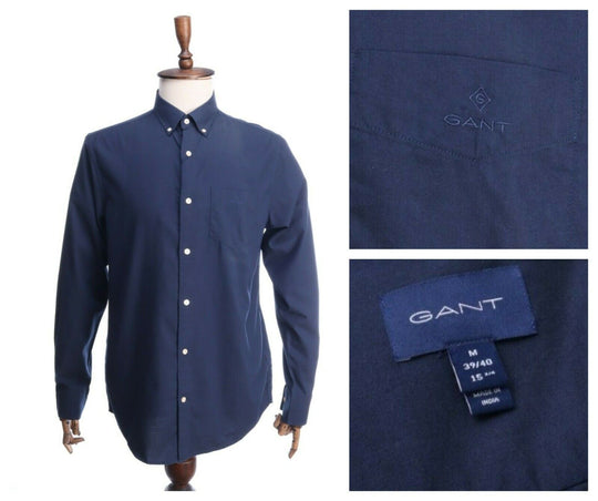 GANT Navy Blue Winter Twill Solid Reg Cotton LS Shirt Size M