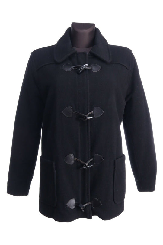 TOMMY HILFIGER Black Cashmere Wool Blend Duffle Short Coat Size L