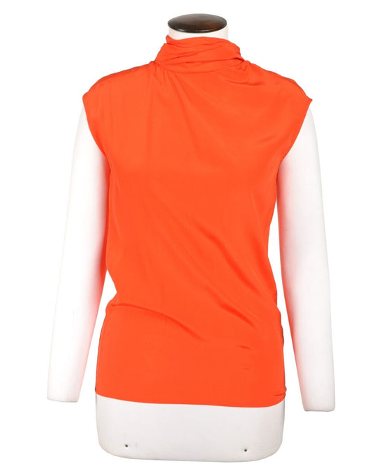Vintage CELINE Sleeveless Blouse Orange Silk Women's Top Size 36 IT