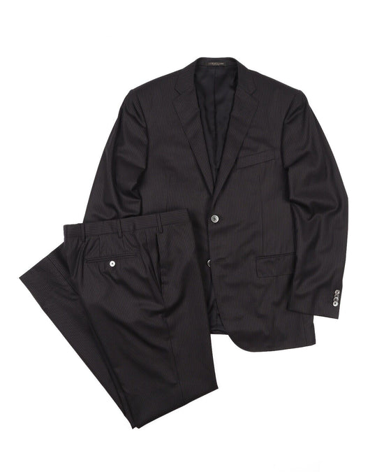 CORNELIANI Suit Black Striped Wool Men's Size 50 IT / 40 US