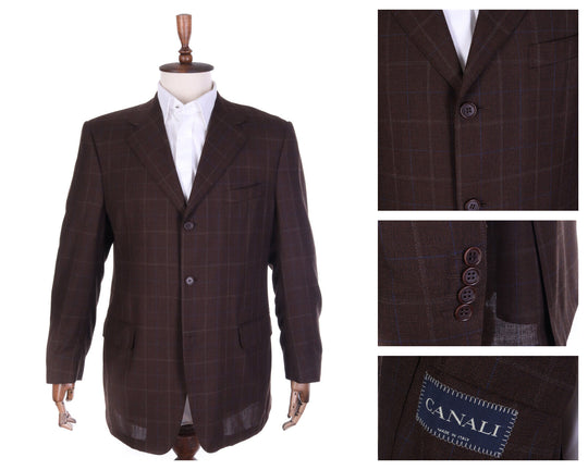 Men's CANALI Brown Check Super 120's Wool HIRMER Jacket Blazer Size 52 R