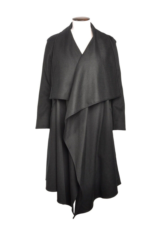 RUE DU MAIL Wrap Coat Black Pure Cashmere Women's Overcoat Size 38