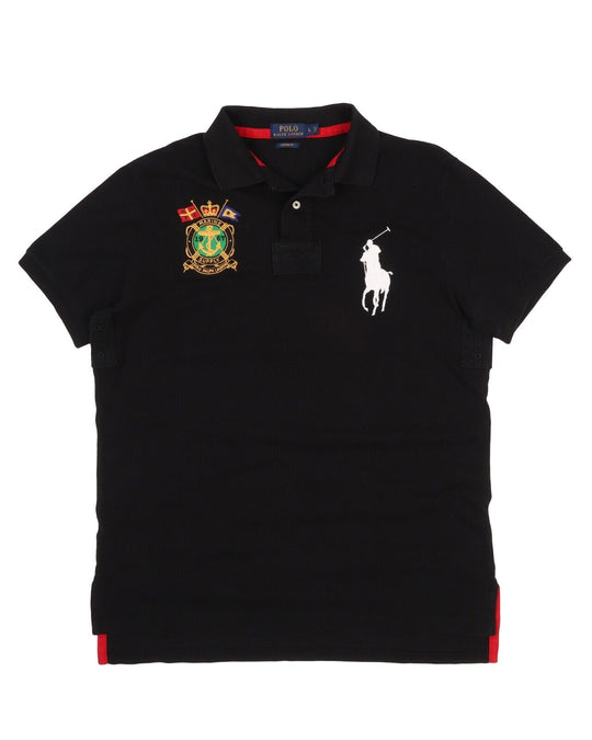 Men's POLO RALPH LAUREN Black Pique Cotton Big Pony Polo Shirt Size L
