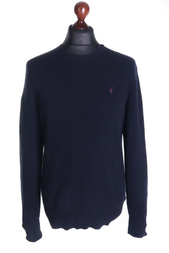 Men's ALL SAINTS Dark Blue 100% Cotton TRIAS Crew Neck Sweater Size s