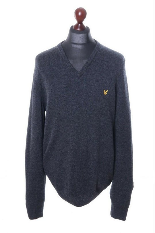 Men's LYLE & SCOTT Black 100% Wool V-Neck Sweater Size L