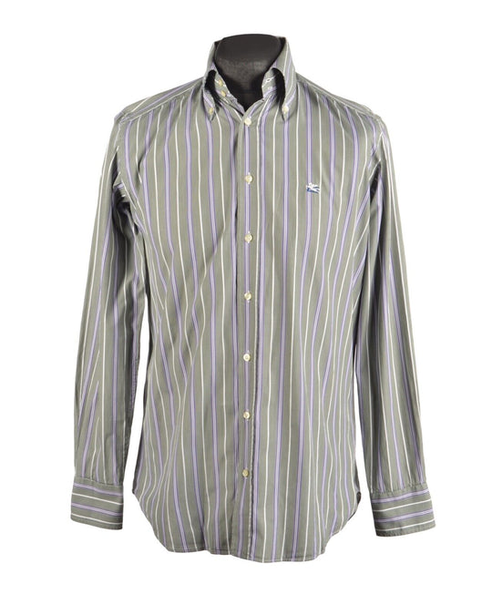 ETRO Milano Green Striped Men's Cotton Shirt Size 39 / S