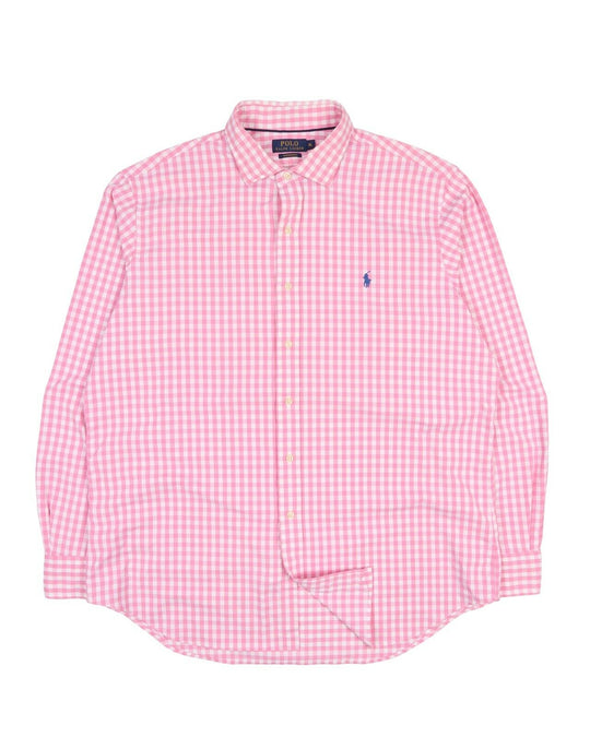 Men's POLO RALPH LAUREN Performance Pink Gingham Check Nylon Shirt Size XL