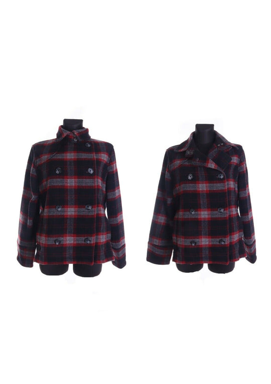 Women's WOOLRICH Red Black Plaid Wool Blend Short Coat Size M