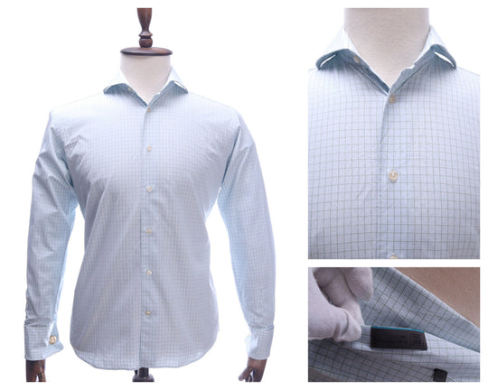 SUITSUPPLY Blue Check Cotton LS Shirt Size 37
