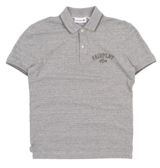 Men's LACOSTE Grey Melange Pique Cotton Short Sleeve Polo Shirt Size 3