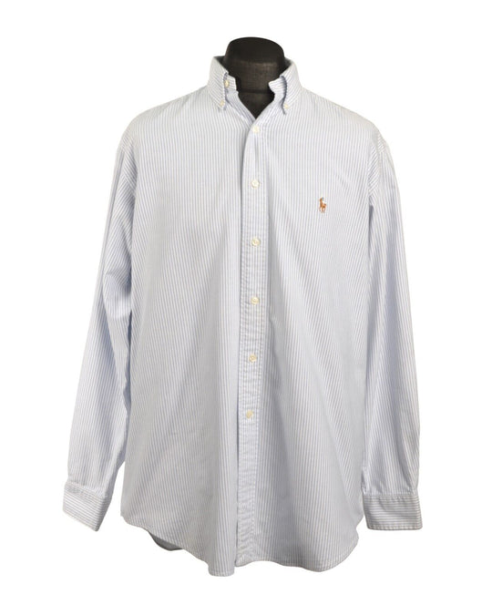 RALPH LAUREN Yarmouth Shirt Blue Striped Oxford 100% Cotton Men's Size 16 / 35