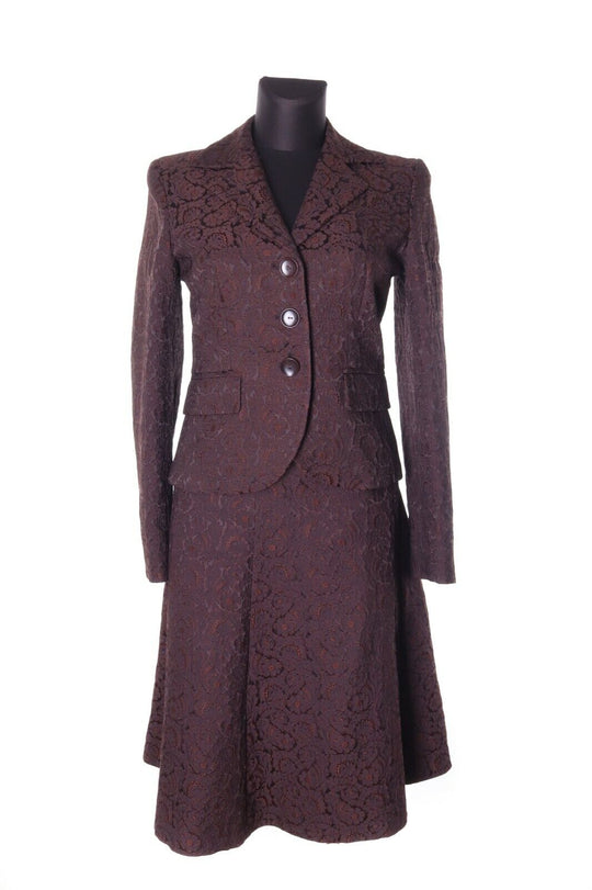 Women's MAX MARA Brown Floral Wool Blend Skirt Suit Size uk 8 us 6