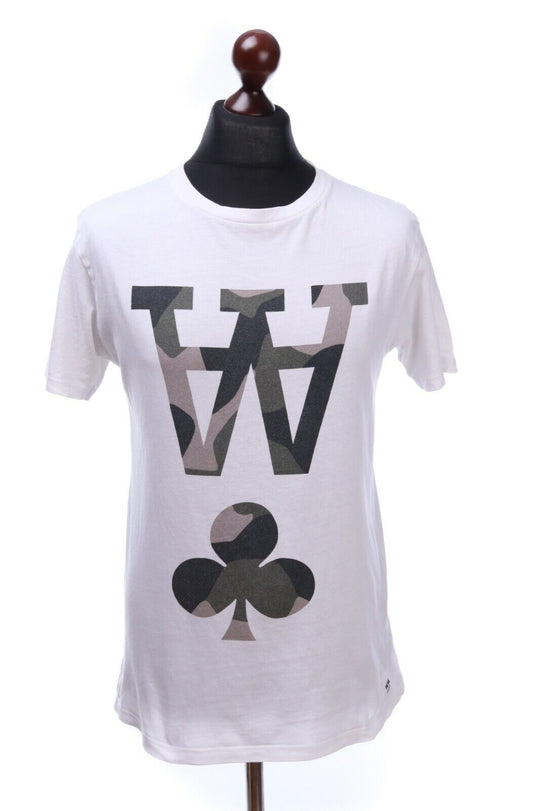 Men's WOOD wood White Big Logo Crew Neck Shirt Size s