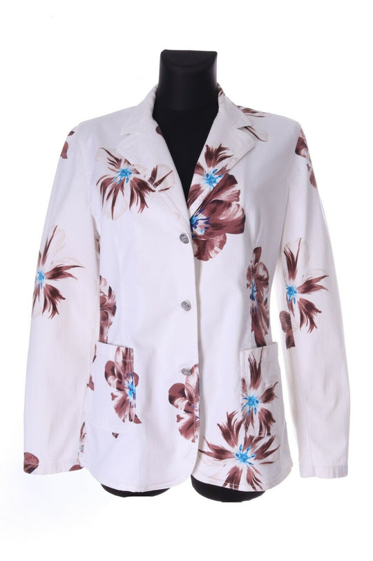Women's KENZO JEANS Ivory Cotton Blend Floral Print Blazer Jacket Size 42