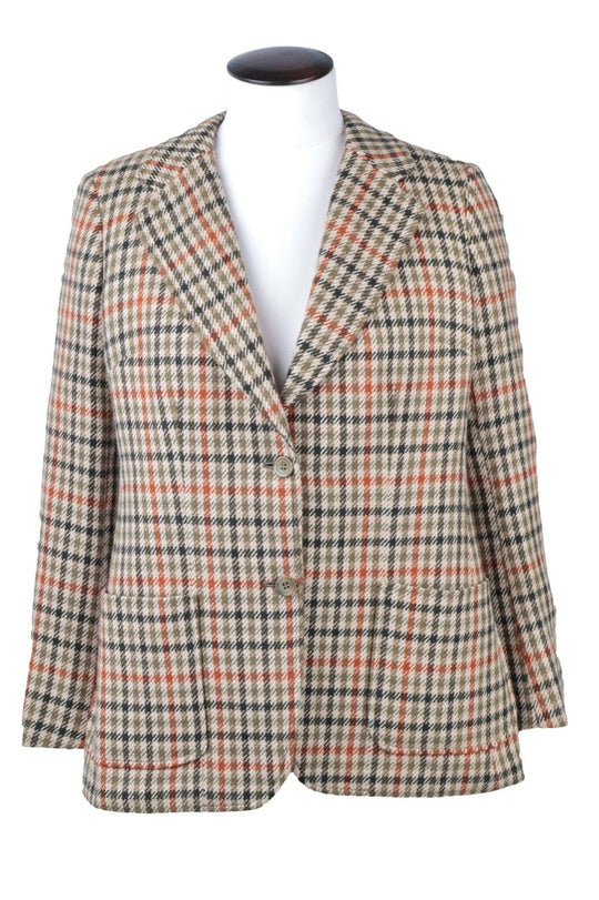 Women'S BURBERRY'S Brown Tweed Check Pure Cashmere Blazer Jacket Size 12