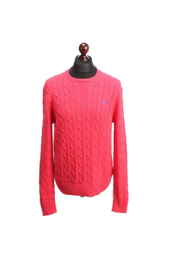 Polo RALPH LAUREN Pink Cotton Cable Knit Men's Jumper Size M