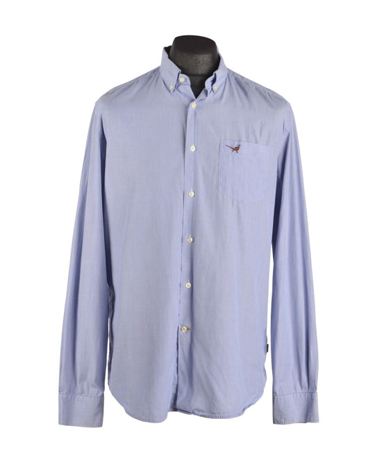 Men's BARBOUR Blue Striped Cotton Long Sleeve Pheasant Pocket Shirt Size L