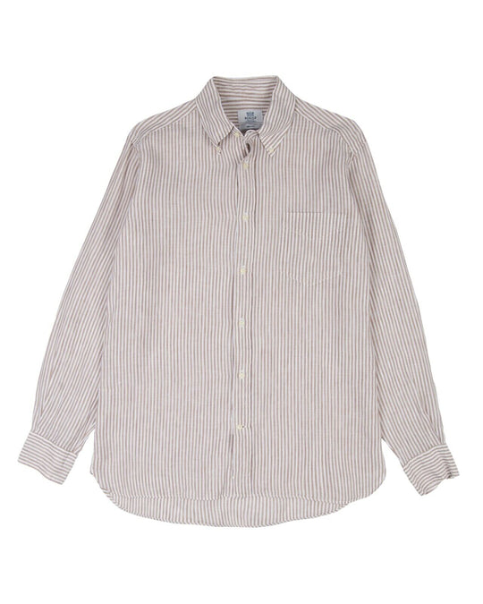 BOGGI Milano Shirt Beige Striped Linen Mens Size L
