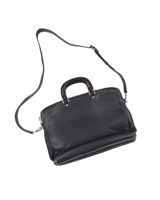ERMENEGILDO ZEGNA Navy Blue Leather Brief Case Shoulder Bag