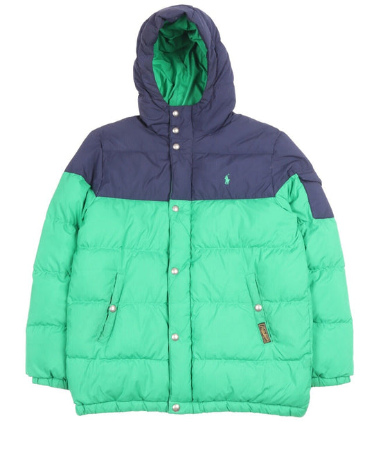 Men's POLO RALPH LAUREN Green Hooded Puffer Down Jacket L (14-16)