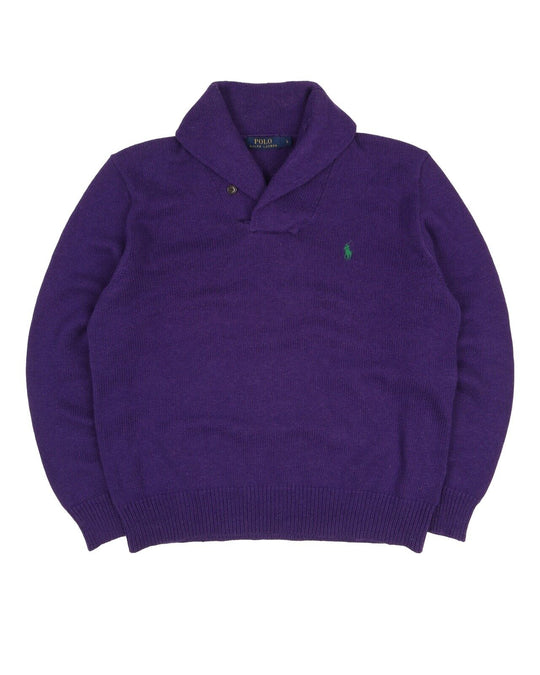 Men's POLO RALPH LAUREN Purple Cotton Shawl Neck Sweater Jumper Size L