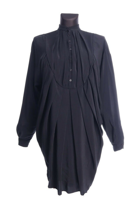 HENRIK VIBSKOV Black 100% Silk Long Sleeve Pleated Dress Size XS