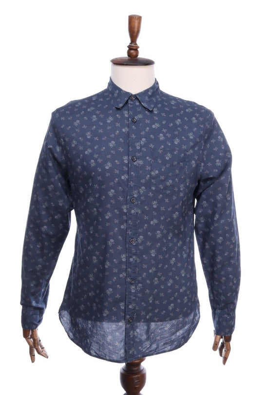 ALL SAINTS Navy Blue Cotton Floral Hornsguatan LS Button-Down Shirt Size M